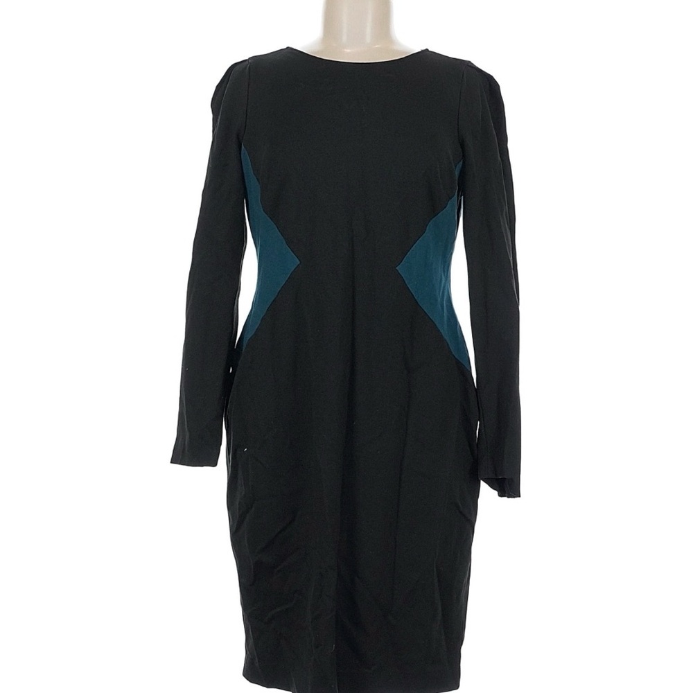 Ann Taylor Black Long Sleeve Dress with Teal Side Panels